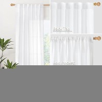 Youngstex Linen Curtains 90 Inches Length For Living Room Rod Pocket White Window Drapes Light Filtering For Bedroom Dining Room