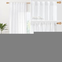 Youngstex White Linen Curtains 63 Inch Length For Short Window Rod Pocket Light Filtering Drapes For Cafe Bathroom Bedroom Offic