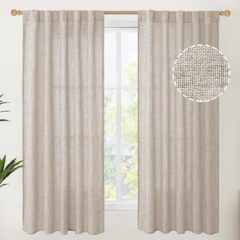 Youngstex Short Linen Curtains 63 Inch Length 2 Panels For Window Light Filtering Drapes Rod Pocket For Living Room Bedroom Offi