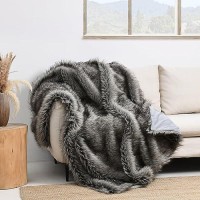 Horimote Home Luxury Plush Faux Fur Throw Blanket  Long Pile Grey With Black Tipped Blanket  Super Warm  Fuzzy  Elegant  Fluffy Decoration Blanket For Couch  Armchair  Sofa And Bed  60''X 80''