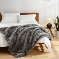 Horimote Home Luxury Plush Faux Fur Throw Blanket  Long Pile Grey With Black Tipped Blanket  Super Warm  Fuzzy  Elegant  Fluffy Decoration Blanket For Couch  Armchair  Sofa And Bed  60''X 80''