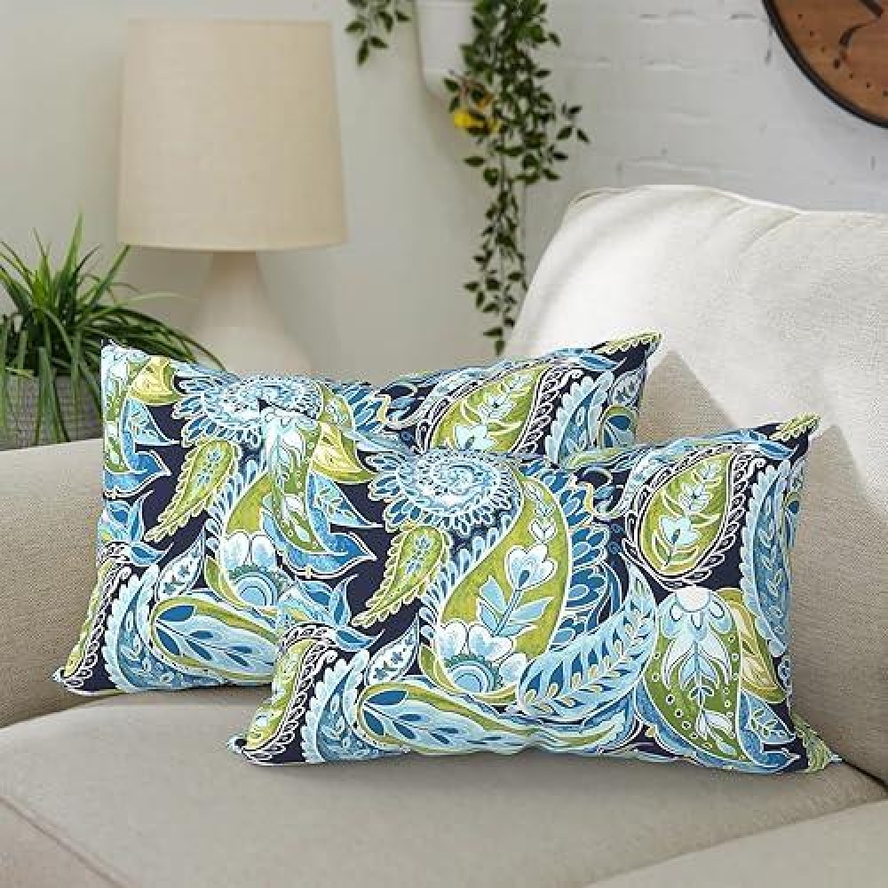 Dytxiii Pack Of 2 Outdoor Waterproof Lumbar Pillow Covers Only Rectangle Decorative Double Printed Pillow Cases For Patio Couch