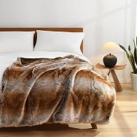 Horimote Home Luxury Plush Faux Fur Throw Blanket  Long Pile Brown With White Tipped Blanket  Super Warm  Fuzzy  Elegant  Fluffy Decoration Blanket For Couch  Armchair  Sofa And Bed  50''X 60''