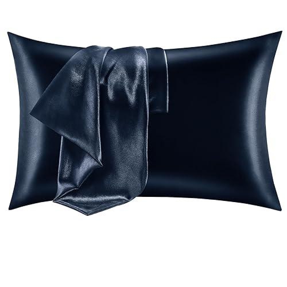 Cozylux Satin Pillowcase For Hair And Skin King Set Of 2 Soft Pillow Cases Silky Microfiber Bed Pillow Covers Wrinkle Resistant With Envelope Closure(Navy  20 X 40 Inches)