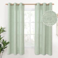 Youngstex Sage Linen Curtains 63 Inch Length Light Filtering Short Window Drapes With Bronze Grommet For Bedroom Bathroom Kitche