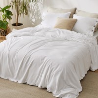 Bedsure White Duvet Cover Queen Rayon Derived From Bamboo Linen Blend Duvet Cover Queen Cooling Duvet Cover Set 3 Pieces 1 Du