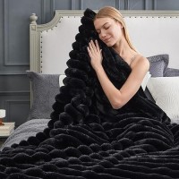 Cozy Bliss Faux Fur Throw Blanket For Couch Cozy Warm Plush Striped Blanket For Sofa Bedroom Living Room 60 80 Inches Black