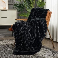 Cozy Bliss Faux Fur Throw Blanket For Couch Cozy Warm Plush Striped Blanket For Sofa Bedroom Living Room 60 80 Inches Black