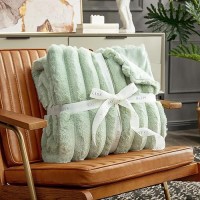 Cozy Bliss Faux Fur Throw Blanket For Couch Cozy Warm Plush Striped Blanket For Sofa Bedroom Living Room 50 60 Inches Sage G