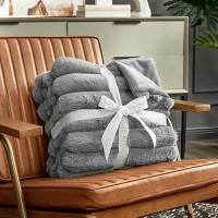 Cozy Bliss Faux Fur Throw Blanket For Couch Cozy Warm Plush Striped Blanket For Sofa Bedroom Living Room 50 60 Inches Grey