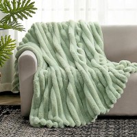 Cozy Bliss Faux Fur Throw Blanket For Couch Cozy Warm Plush Striped Blanket For Sofa Bedroom Living Room 60 80 Inches Sage G