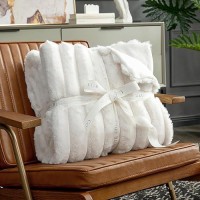 Cozy Bliss Faux Fur Throw Blanket For Couch Cozy Warm Plush Striped Blanket For Sofa Bedroom Living Room 60 80 Inches Cream