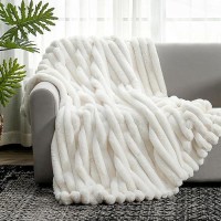 Cozy Bliss Faux Fur Throw Blanket For Couch Cozy Warm Plush Striped Blanket For Sofa Bedroom Living Room 60 80 Inches Cream