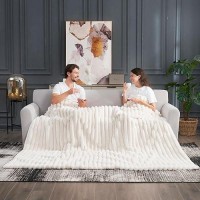 Cozy Bliss Faux Fur Throw Blanket For Couch Cozy Warm Plush Striped Blanket For Sofa Bedroom Living Room 60 80 Inches Cream