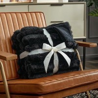 Cozy Bliss Faux Fur Throw Blanket For Couch Cozy Warm Plush Striped Blanket For Sofa Bedroom Living Room 50 60 Inches Black