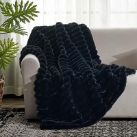 Cozy Bliss Faux Fur Throw Blanket For Couch Cozy Warm Plush Striped Blanket For Sofa Bedroom Living Room 50 60 Inches Black