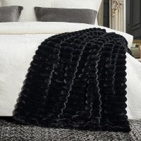 Cozy Bliss Faux Fur Throw Blanket For Couch Cozy Warm Plush Striped Blanket For Sofa Bedroom Living Room 50 60 Inches Black