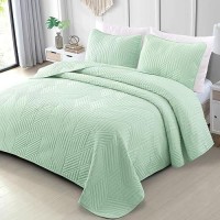 Exclusivo Mezcla Ultrasonic Twin Quilt Bedding Set Lightweight Sage Green Bedspreads Soft Modern Geometric Coverlet Set For All