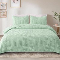 Exclusivo Mezcla Ultrasonic Twin Quilt Bedding Set Lightweight Sage Green Bedspreads Soft Modern Geometric Coverlet Set For All