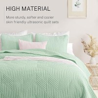 Exclusivo Mezcla Ultrasonic Twin Quilt Bedding Set Lightweight Sage Green Bedspreads Soft Modern Geometric Coverlet Set For All