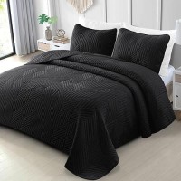 Exclusivo Mezcla Ultrasonic King Quilt Bedding Set Lightweight Black Bedspreads Soft Modern Geometric Coverlet Set For All Seas