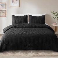 Exclusivo Mezcla Ultrasonic King Quilt Bedding Set Lightweight Black Bedspreads Soft Modern Geometric Coverlet Set For All Seas