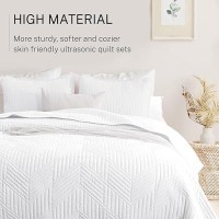 Exclusivo Mezcla Ultrasonic Full Queen Quilt Bedding Set Lightweight White Bedspreads Soft Modern Geometric Coverlet Set For Al