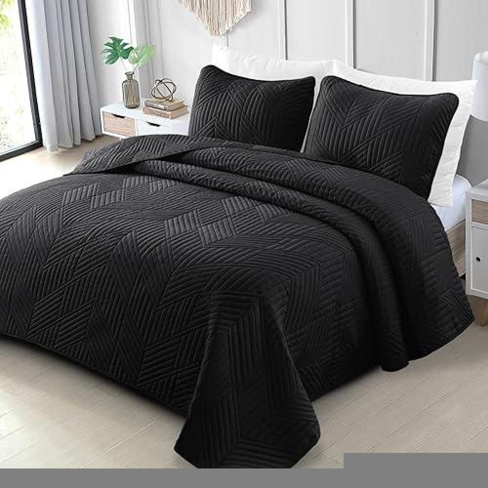 Exclusivo Mezcla California King Quilt Bedding Set Lightweight Black Oversized King Bedspreads Soft Modern Geometric Coverlet S