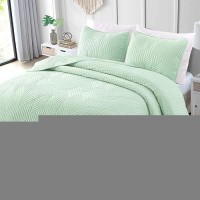 Exclusivo Mezcla Ultrasonic King Quilt Bedding Set Lightweight Sage Green Bedspreads Soft Modern Geometric Coverlet Set For All