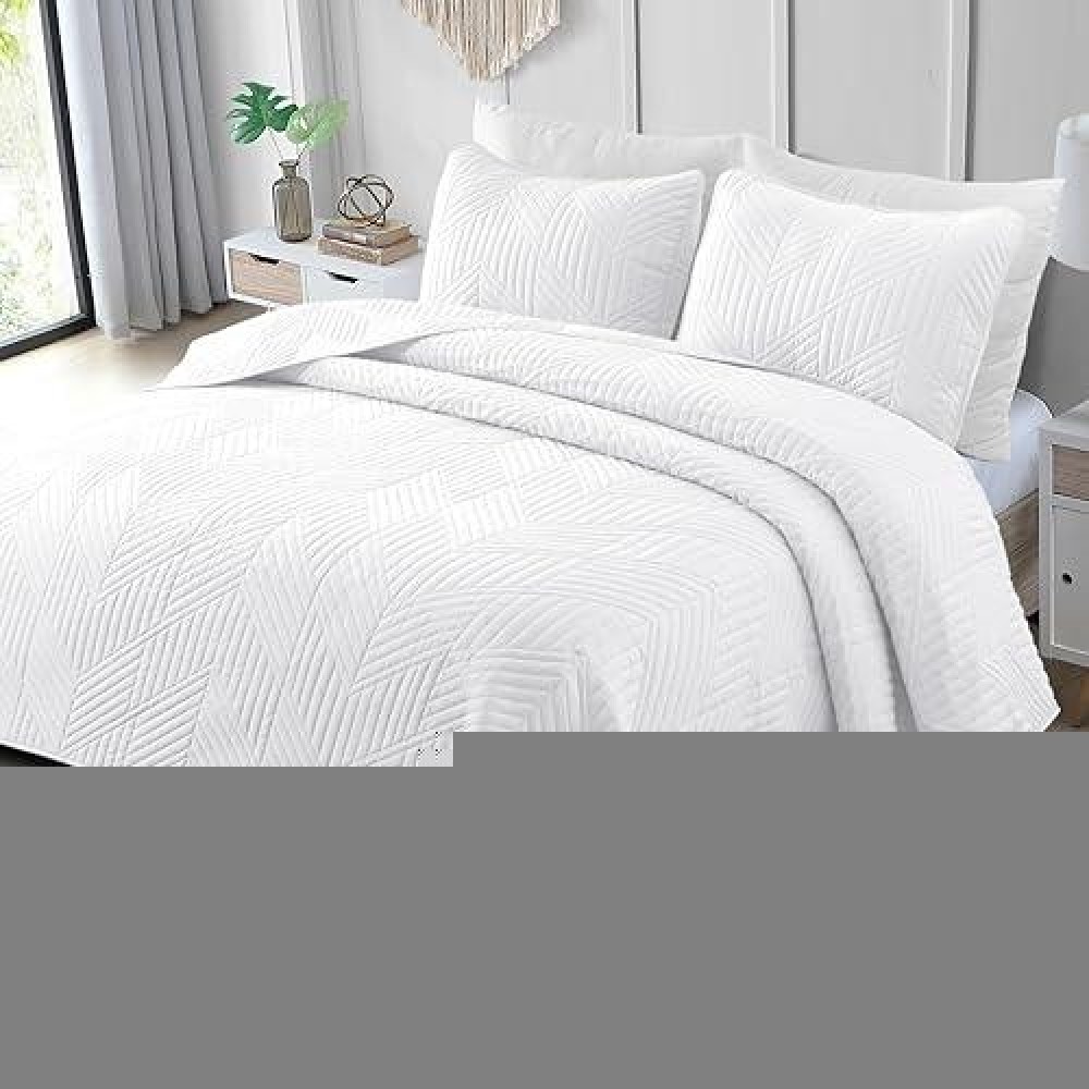 Exclusivo Mezcla California King Quilt Bedding Set Lightweight White Oversized King Bedspreads Soft Modern Geometric Coverlet S