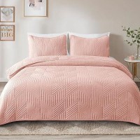 Exclusivo Mezcla Ultrasonic Full Queen Quilt Bedding Set Lightweight Blush Pink Bedspreads Soft Modern Geometric Coverlet Set F