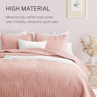 Exclusivo Mezcla Ultrasonic Full Queen Quilt Bedding Set Lightweight Blush Pink Bedspreads Soft Modern Geometric Coverlet Set F