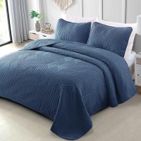 Exclusivo Mezcla Ultrasonic Twin Quilt Bedding Set Lightweight Navy Blue Bedspreads Soft Modern Geometric Coverlet Set For All