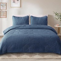 Exclusivo Mezcla Ultrasonic Twin Quilt Bedding Set Lightweight Navy Blue Bedspreads Soft Modern Geometric Coverlet Set For All