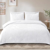 Exclusivo Mezcla Ultrasonic King Quilt Bedding Set Lightweight White Bedspreads Soft Modern Geometric Coverlet Set For All Seas