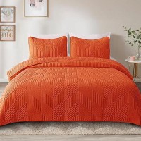 Exclusivo Mezcla Ultrasonic King Quilt Bedding Set Lightweight Burnt Orange Bedspreads Soft Modern Geometric Coverlet Set For A