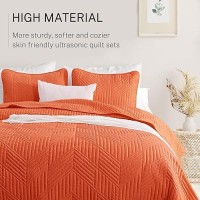 Exclusivo Mezcla Ultrasonic King Quilt Bedding Set Lightweight Burnt Orange Bedspreads Soft Modern Geometric Coverlet Set For A