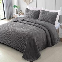 Exclusivo Mezcla Ultrasonic King Quilt Bedding Set Lightweight Grey Bedspreads Soft Modern Geometric Coverlet Set For All Seaso