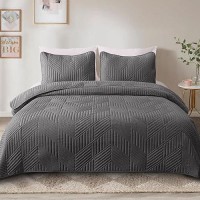 Exclusivo Mezcla Ultrasonic King Quilt Bedding Set Lightweight Grey Bedspreads Soft Modern Geometric Coverlet Set For All Seaso