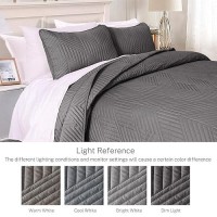 Exclusivo Mezcla Ultrasonic King Quilt Bedding Set Lightweight Grey Bedspreads Soft Modern Geometric Coverlet Set For All Seaso