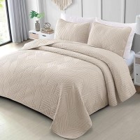 Exclusivo Mezcla Ultrasonic Full Queen Quilt Bedding Set Lightweight Brich Beige Bedspreads Soft Modern Geometric Coverlet Set