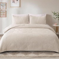 Exclusivo Mezcla Ultrasonic Full Queen Quilt Bedding Set Lightweight Brich Beige Bedspreads Soft Modern Geometric Coverlet Set