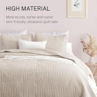 Exclusivo Mezcla Ultrasonic Full Queen Quilt Bedding Set Lightweight Brich Beige Bedspreads Soft Modern Geometric Coverlet Set