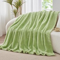 Bedelite Sage Green Throw Blanket For Couch - 300Gsm Soft & Cozy Fluffy Fleece Blanket  Decorative And Giftable Striped Blankets For Women  Men  50