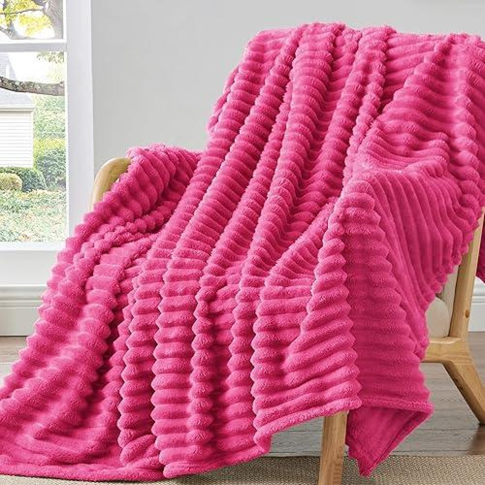 Bedelite Fleece Throw Blanket For Couch - 300Gsm Soft & Warm Fluffy Pink Blanket  Decorative And Giftable Striped Blankets For Women  Men  50