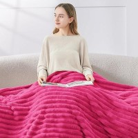 Bedelite Fleece Throw Blanket For Couch  300Gsm Soft & Warm Fluffy Twin Blanket  Decorative And Giftable Striped Pink Blankets For Women  Men  60