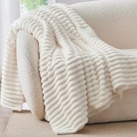 Bedelite Fleece Throw Blanket For Couch  300Gsm Soft & Warm Fluffy Twin Blanket  Decorative And Giftable Striped Cream White Blankets For Women  Men  60