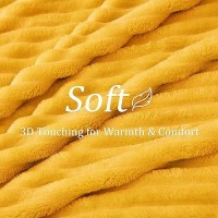 Bedelite Fleece Throw Blanket For Couch - 300Gsm Soft & Warm Fluffy Yellow Blanket  Decorative And Giftable Striped Blankets For Women  Men  50