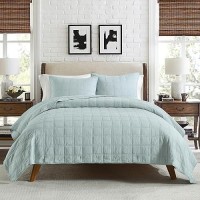 Horimote Home 100% Cotton Quilt Set King Size  Paleturquoise Pre-Washed Bedspreads Coverlet Set In Geometric Pattern  Cozy Lightweight Stitching Decorative Bedding Cover With 2 Shams For All Season