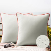 Phantoscope Pack Of 2 Outdoor Waterproof Throw Pillow Covers With Contrast Piping Decorative Square Cushion Case Patio Pillows